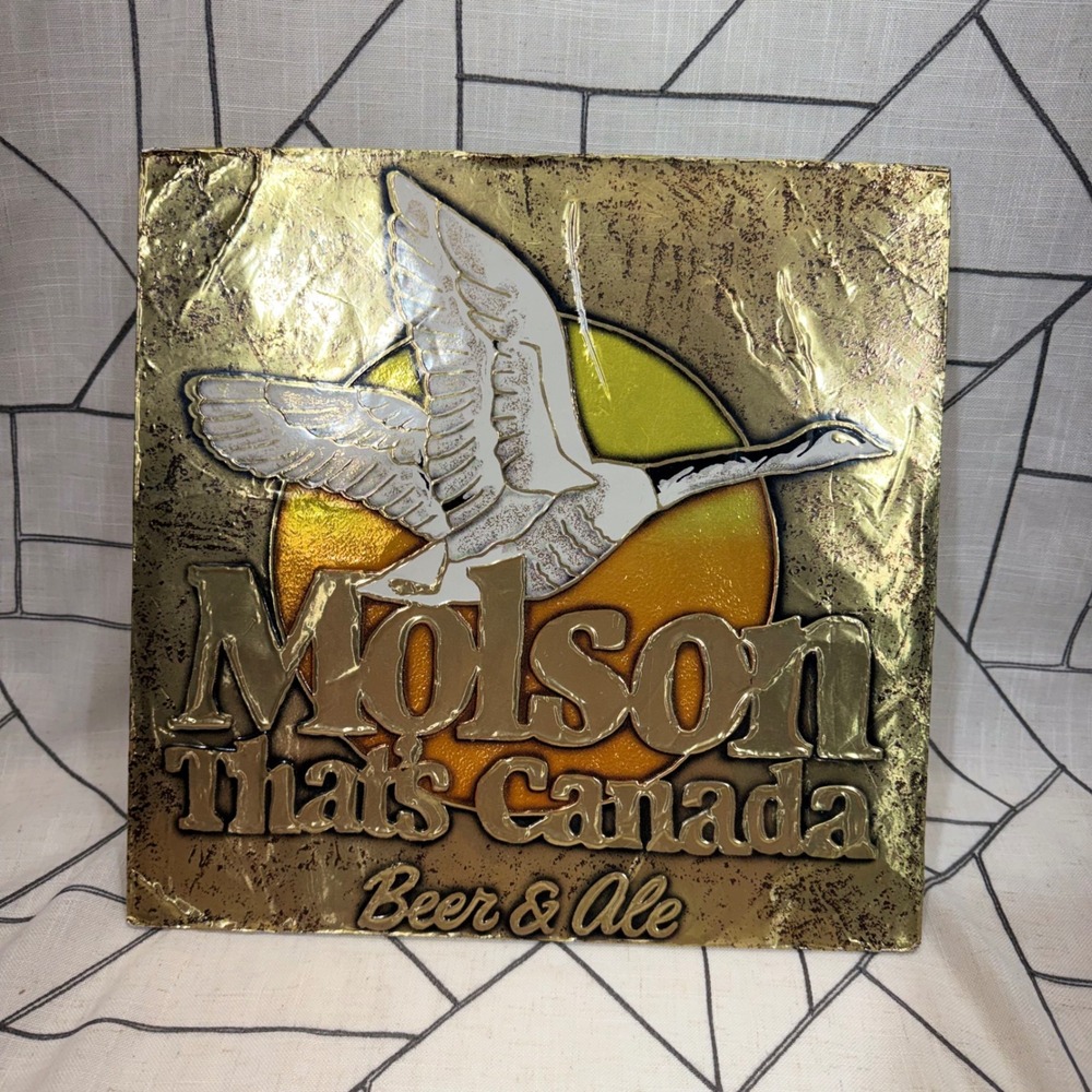 Molson‎ Beer Sign 12.5x12.5 Gold Vintage Canada Goose Foil Embossed Bar Decor